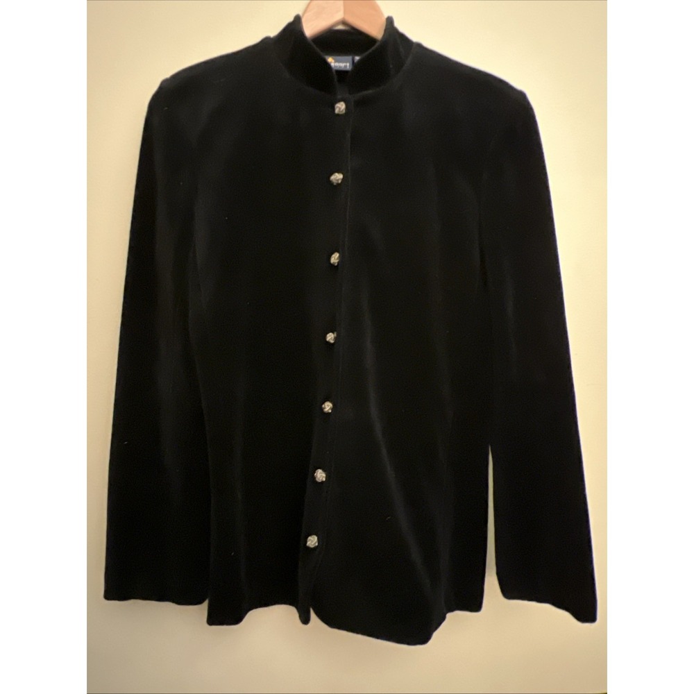 Vintage Y2K LizSport Black Velvet Button‎ Up Shacket Gold Knotted Buttons